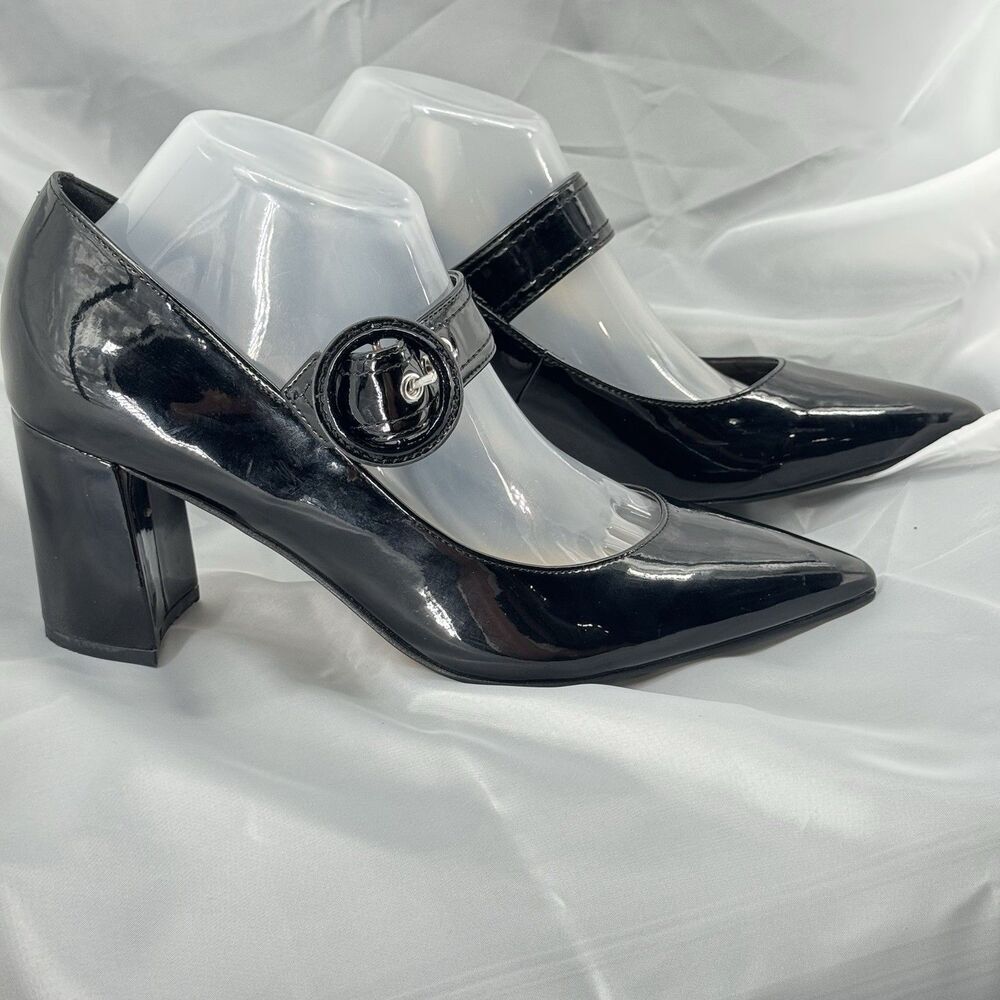 Marc Fisher Black Buckle Mary Jane Block Heels 9